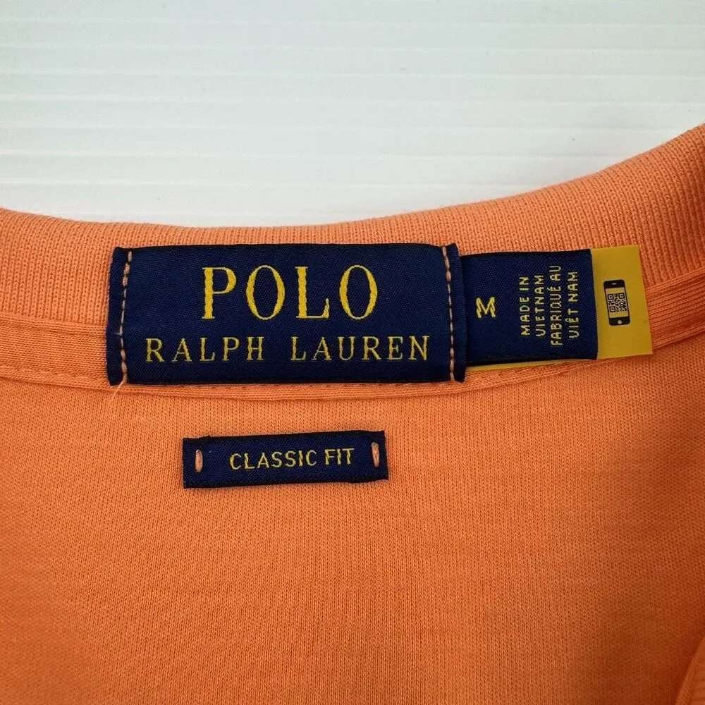 Polo Ralph Lauren Classic Fit Polo Shirt Mens M Orange Pony Logo Cotton Golf